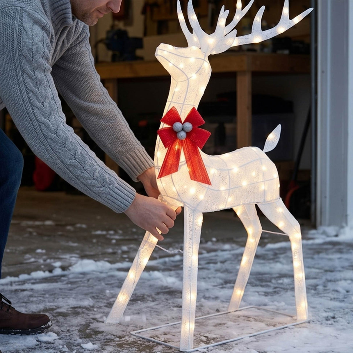 Lighted Christmas Reindeer and Sleigh Outdoor LED Decor Set