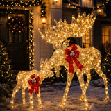 Lighted Moose Family Outdoor Christmas Decoration Set 2 Pc with LED Lights