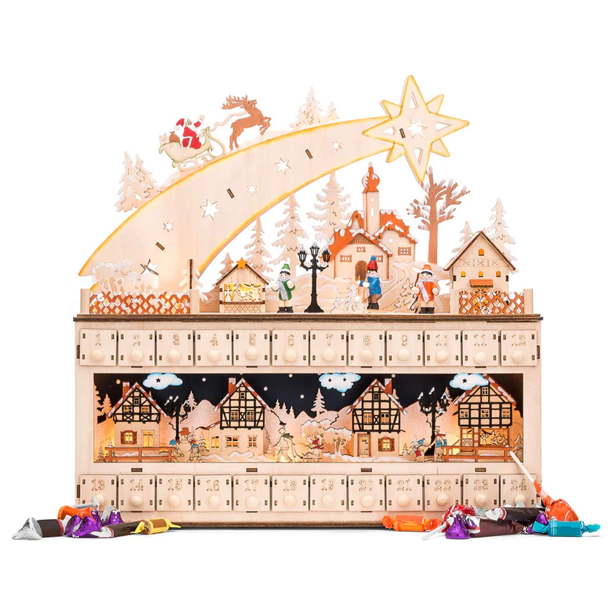 Wooden Christmas Shooting Star Advent Calendar with LED Light Background