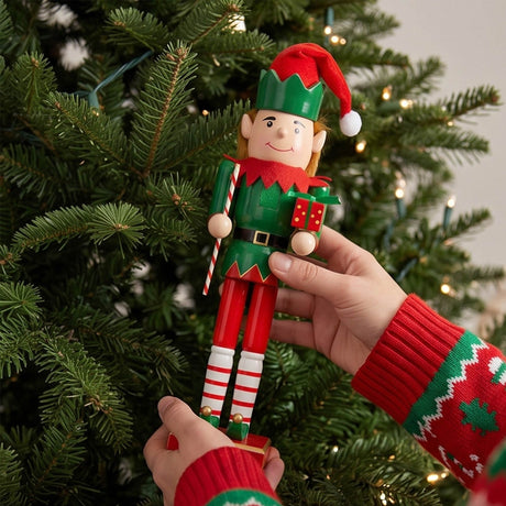 15 Inch Wooden Christmas Elf Nutcracker Holiday Decor Red Green