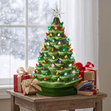 18 Inch Green Ceramic Pre Lit LED Christmas Tree with Multicolor Lights