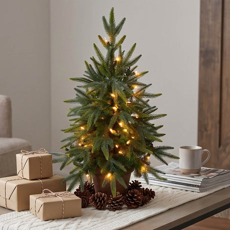 2.5 Ft Artificial Christmas Tree with Copper Planter and Clear Lights