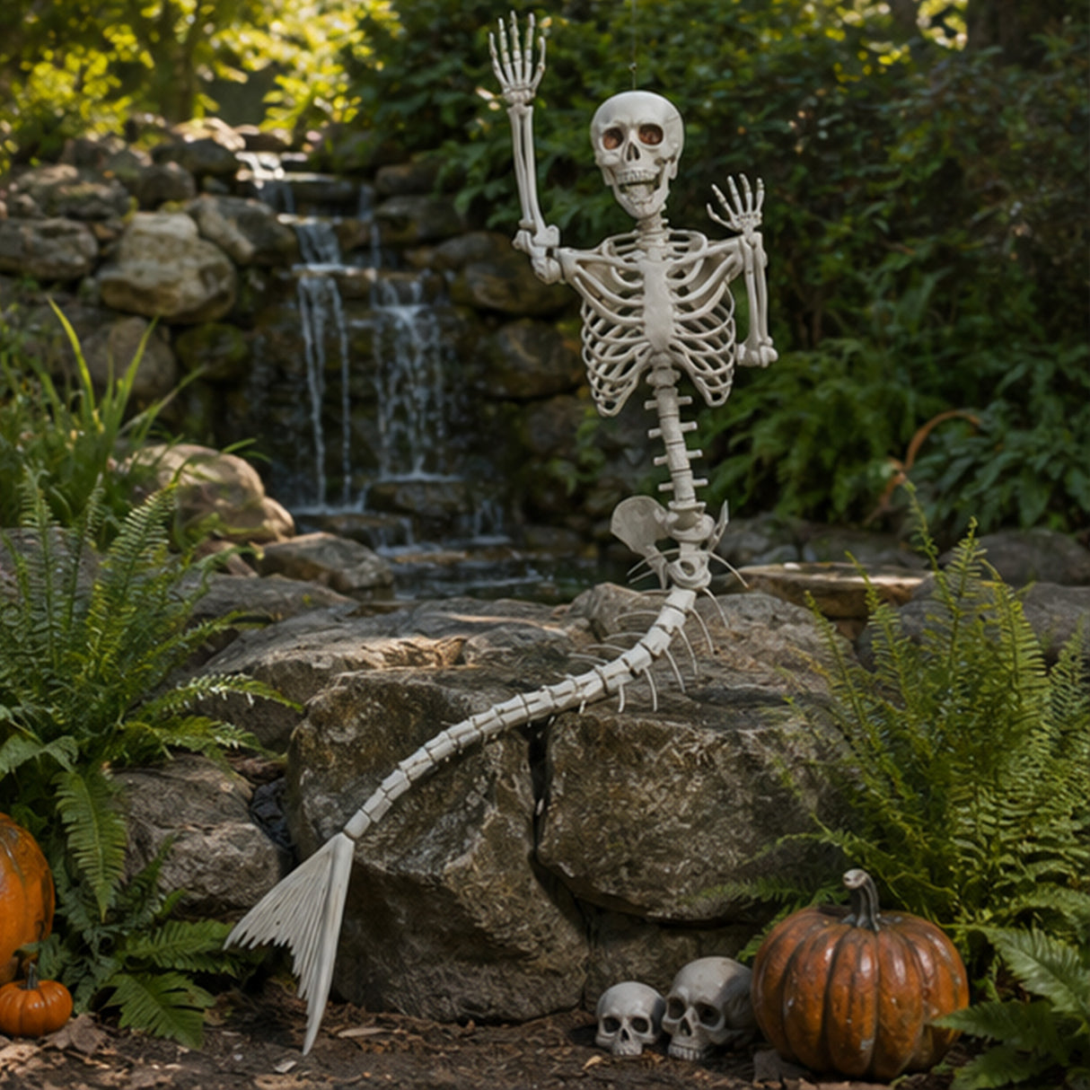 6 ft Life-Size Mermaid Skeleton Halloween Decoration (Posable Plastic Prop)