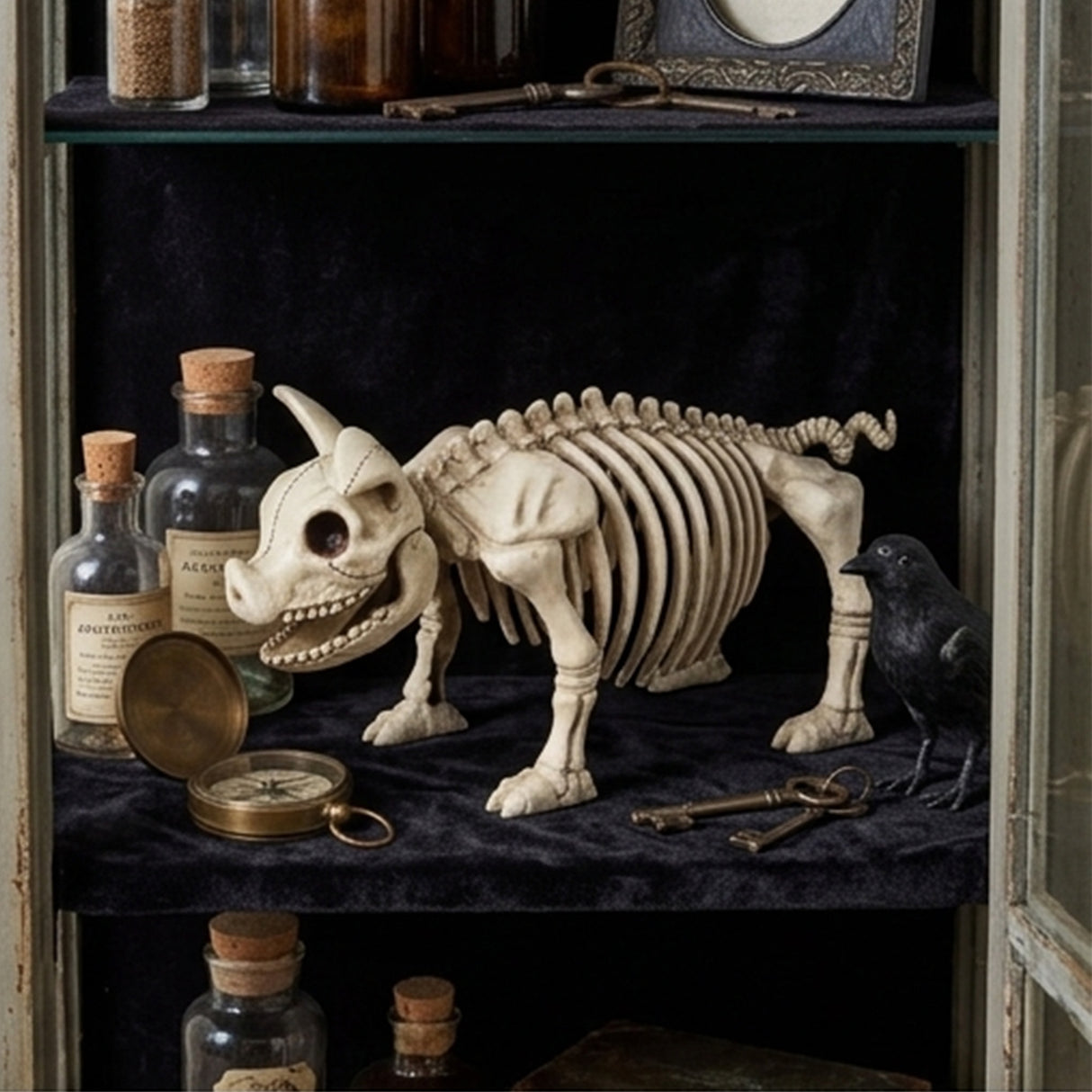 12" Pig Skeleton Halloween Decoration (Plastic Farm Animal Prop)