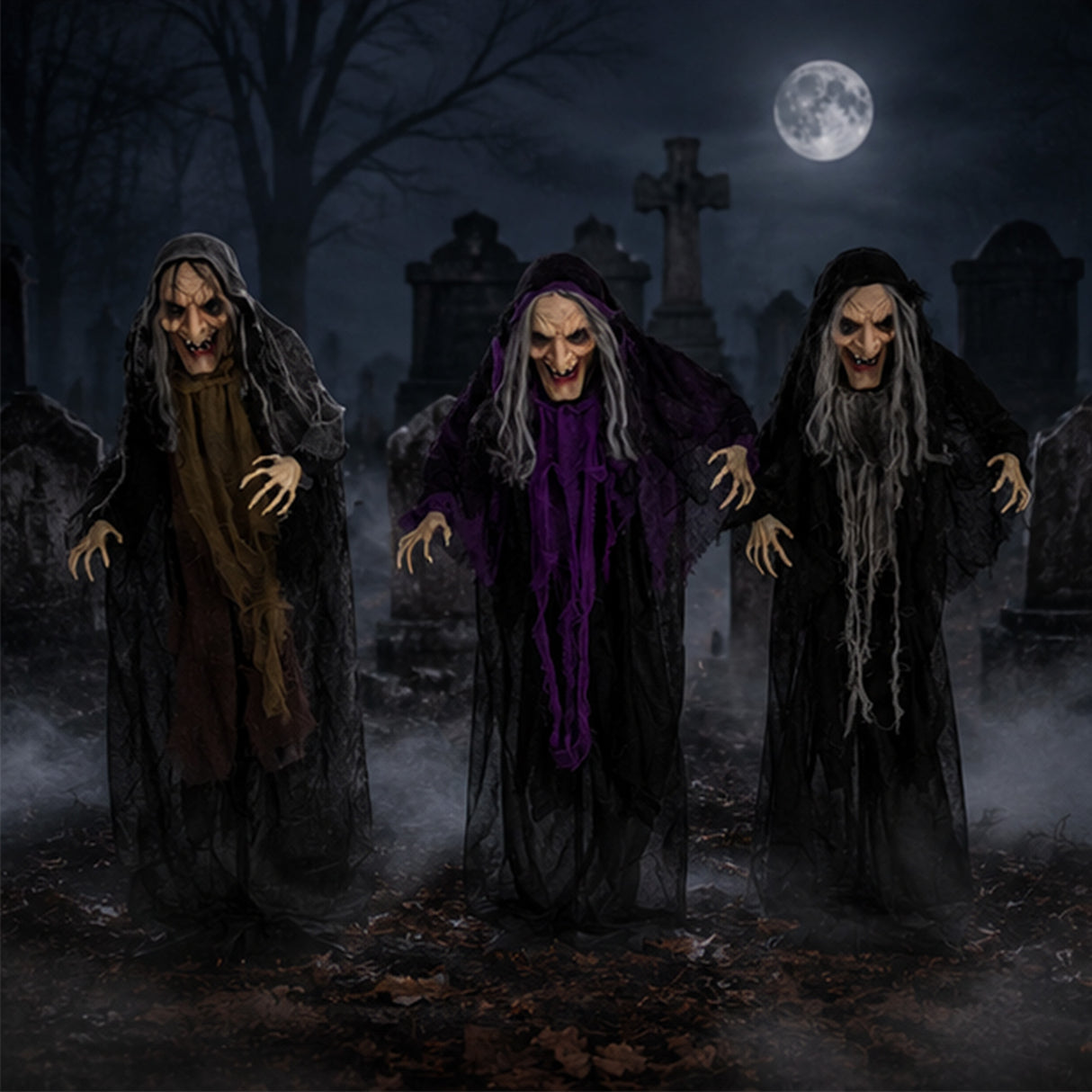 3.6 Ft Halloween Creepy Old Witches Yard Decoration Set – 3 Pc.