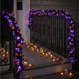 9 ft. Halloween Black Fiber Optic Garland with Purple and Orange Lights Plug-In