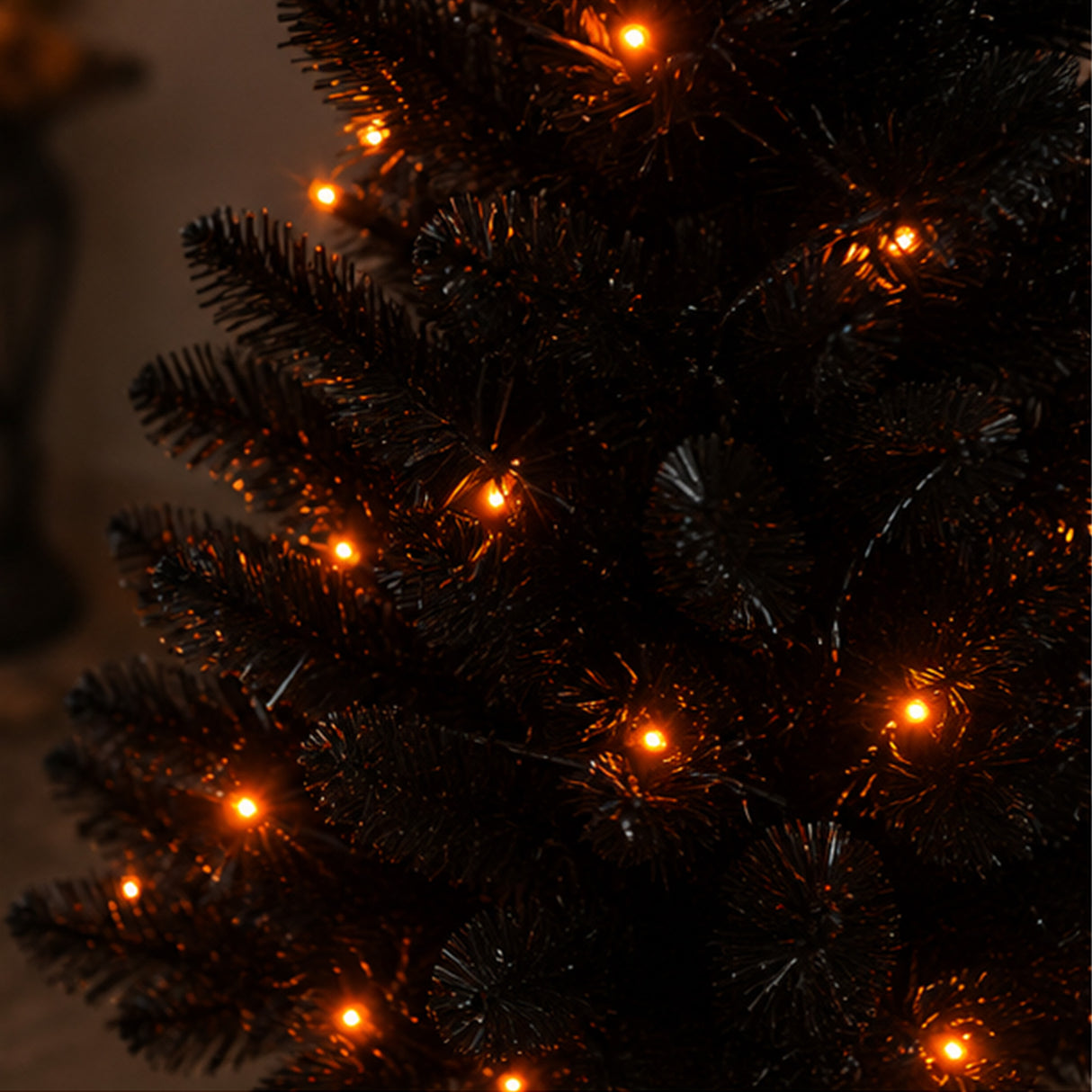 4 ft. Black Entrance Tree with String of Orange Lights Plug-In