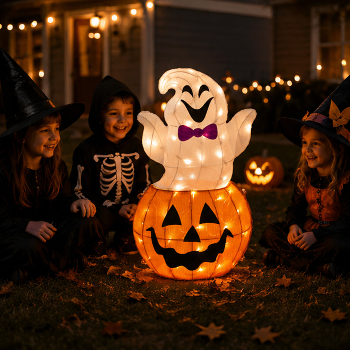 Halloween Pre-Lit Pumpkin and Ghost Lawn Decoration with LED Lights