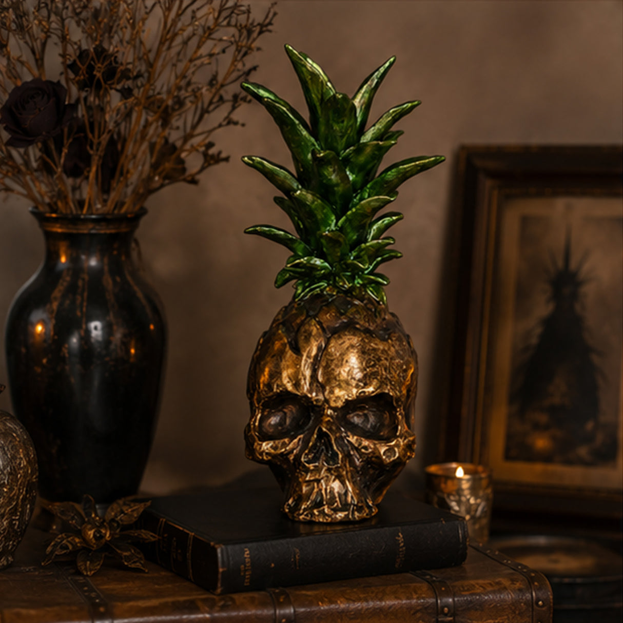 14 in. Halloween Pineapple Skull Tabletop Decoration