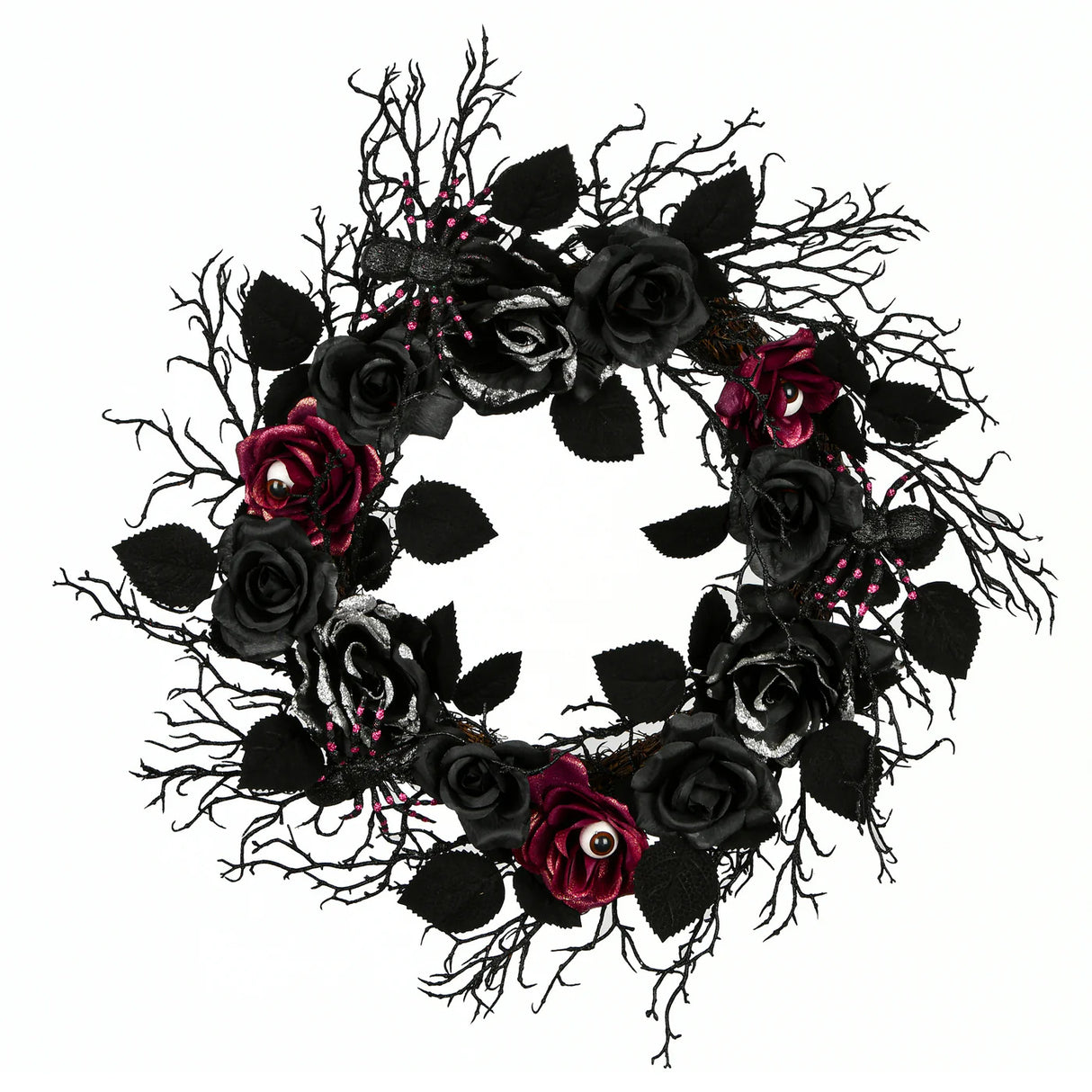 22IN Halloween Spooky Wreath with Roses & Thorns