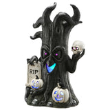15 in. Halloween Tree Holding Skull and RIP Tombstone with LED Lights