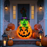 28 in. Halloween Pre-Lit Pumpkin and Witch Lighted Sign Decoration with LED Lights