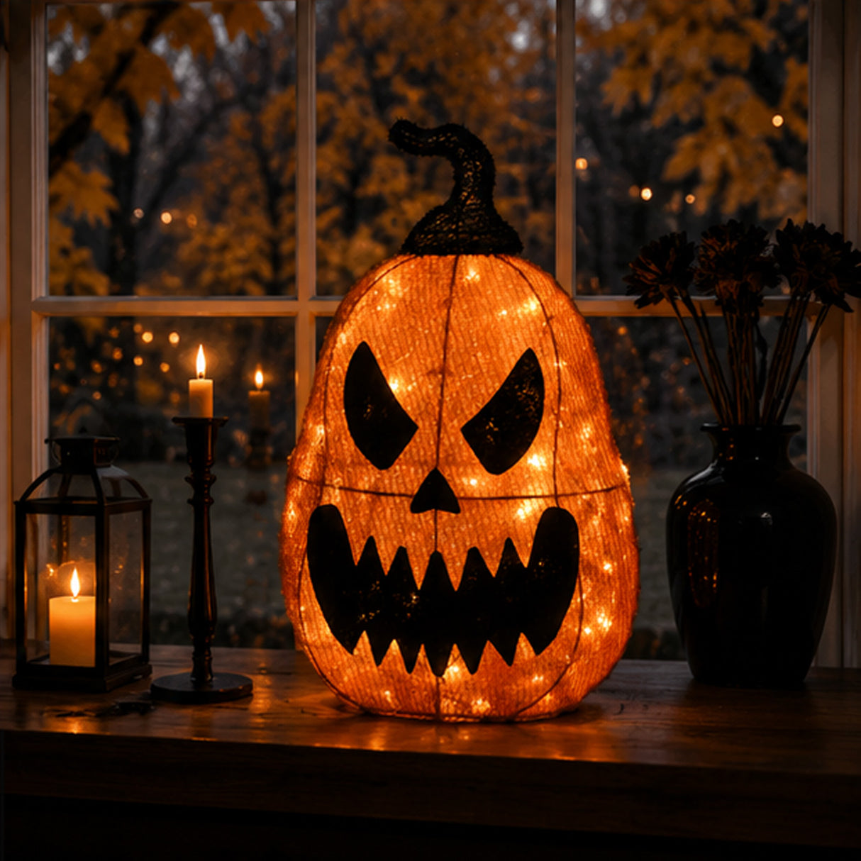 16IN Pre-Lit Scary Jack-O-Lantern Outdoor Halloween LED Decoration