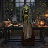 59IN Pre-Lit Animated Sound Activated Green Witch Halloween Decoration