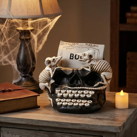 8 in Skull Typewriter with Rats Halloween Tabletop Decor