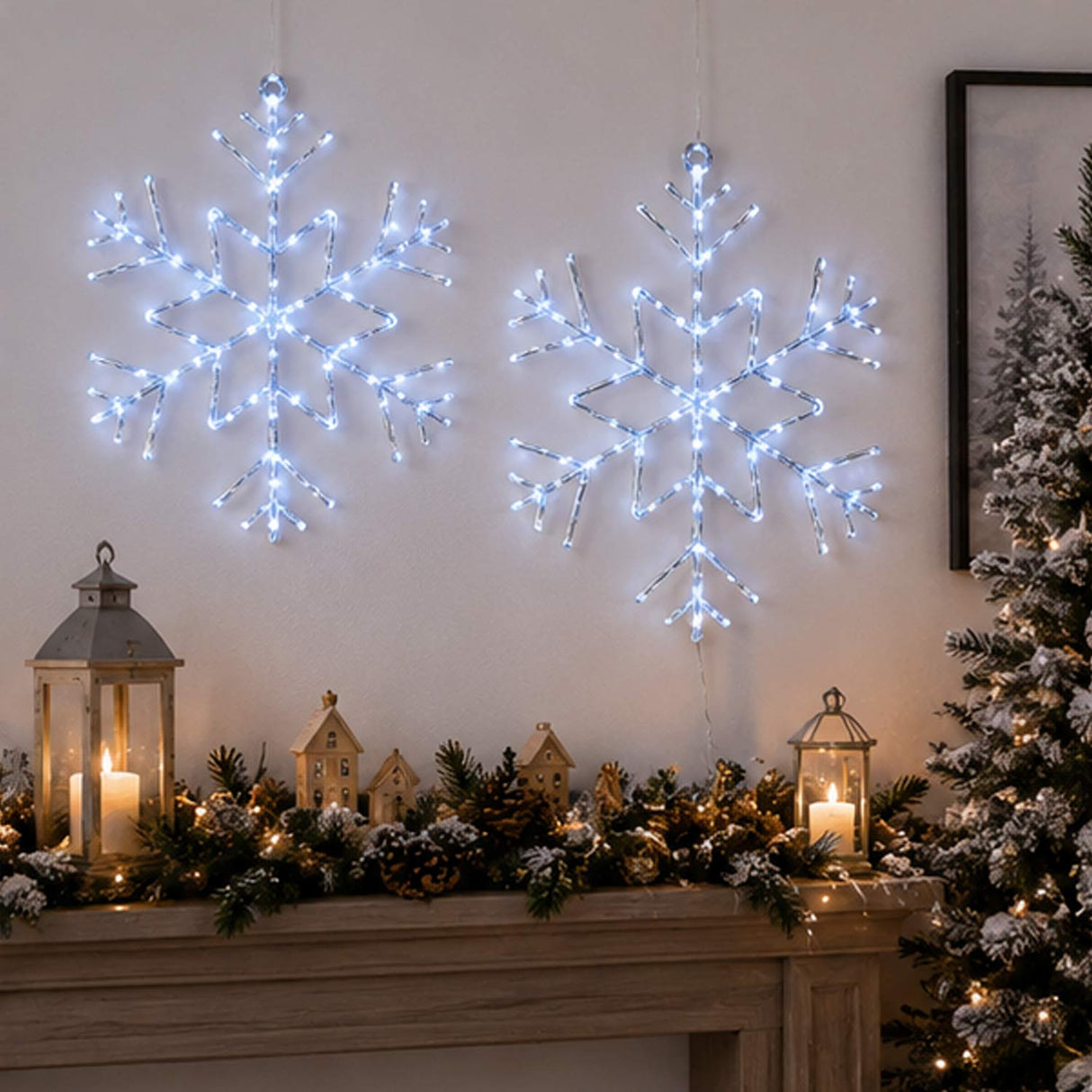 24IN Pre-Lit Six Point Star Snowflake with Cool White LED Lights