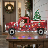 27IN Pre Lit Santa in Red Truck with Multicolor LED Lights