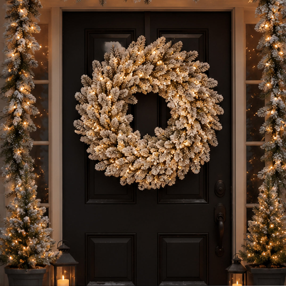 30IN Pre Lit Snowy Sheffield Spruce Wreath with Smart Twinkly LED Lights