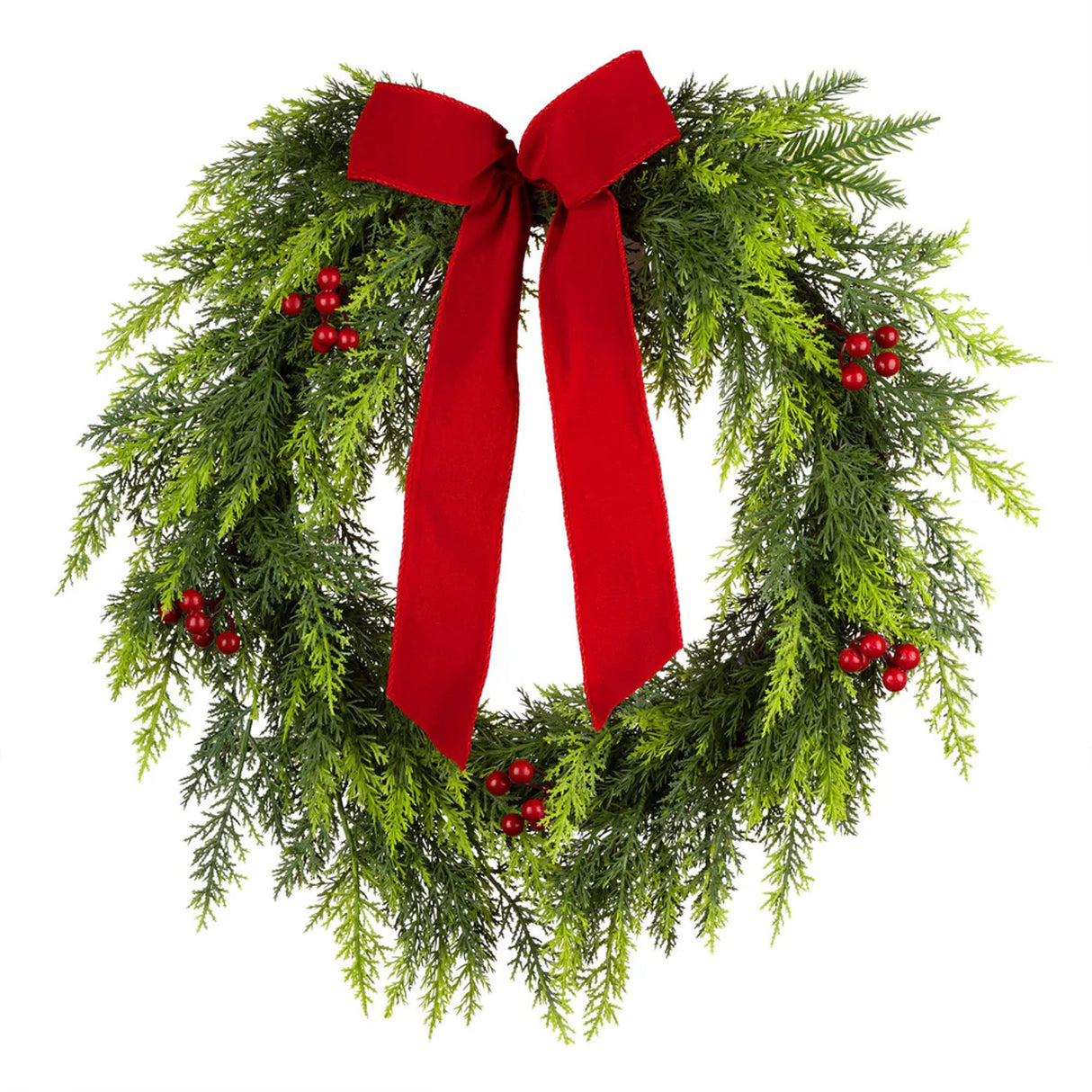 24IN Christmas Classic Wreath with Red Berries and Bow