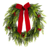 24IN Christmas Classic Wreath with Red Berries and Bow