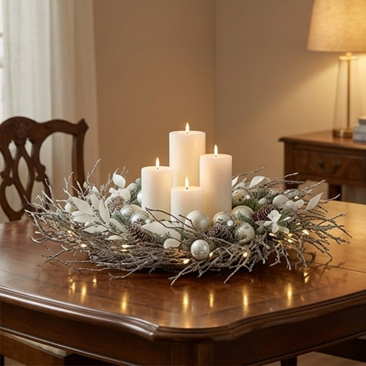24IN Pre Lit Alpine Snow Lump Wreath with Warm White LED Lights & Remote