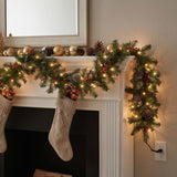 9FT Pre-Lit Glittery Mountain Spruce Garland with Clear Lights