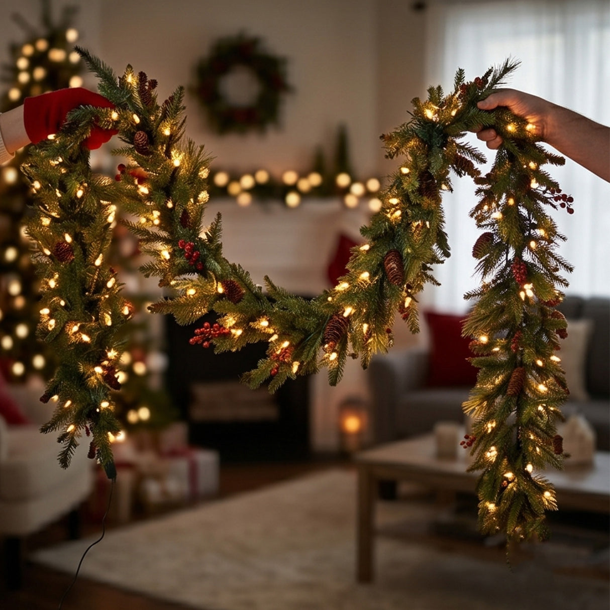 6FT Pre-Lit Noelle Garland with Warm White LED Lights