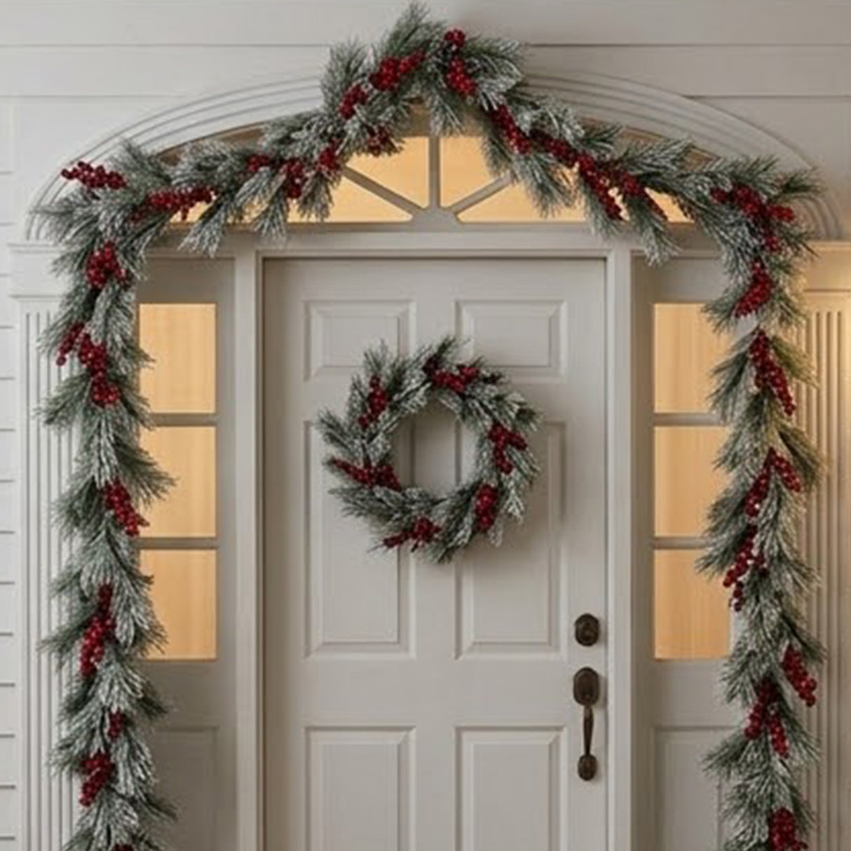 Snowy Pine Berry Plastic Garland, 8 Foot Decorative Christmas Garland