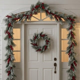 Snowy Pine Berry Plastic Garland, 8 Foot Decorative Christmas Garland