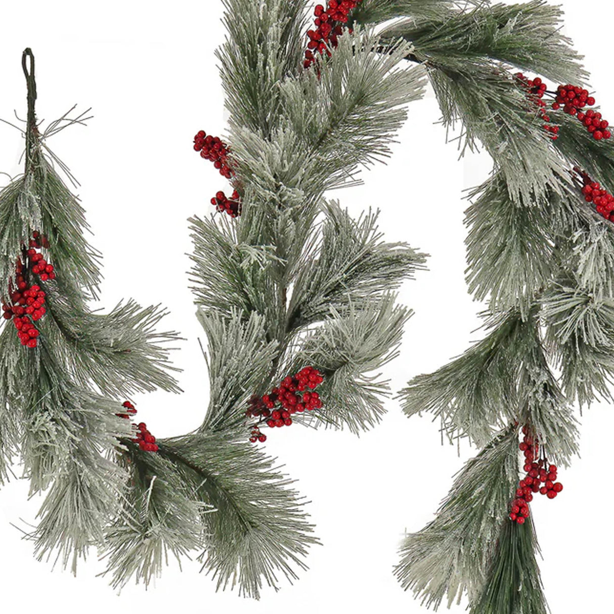 Snowy Pine Berry Plastic Garland, 8 Foot Decorative Christmas Garland