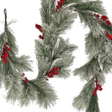 Snowy Pine Berry Plastic Garland, 8 Foot Decorative Christmas Garland