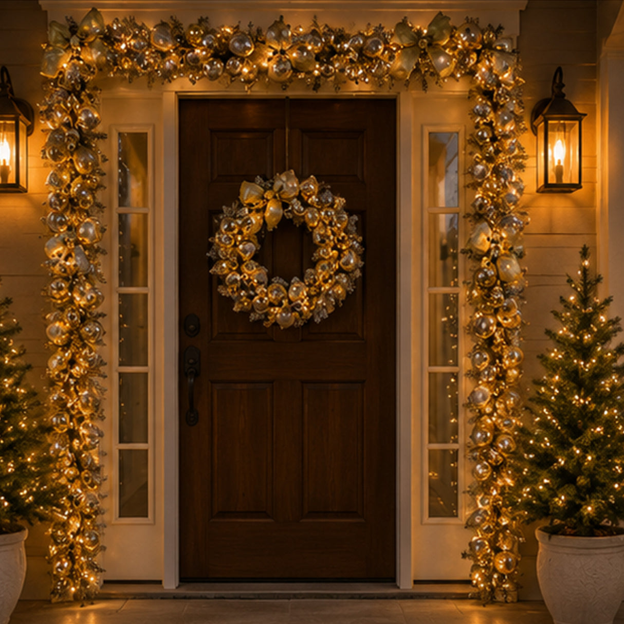 Pre-Lit Gold Ornament Metallic Garland with Warm White LED Lights, 9 Foot