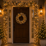 Pre-Lit Gold Ornament Metallic Garland with Warm White LED Lights, 9 Foot
