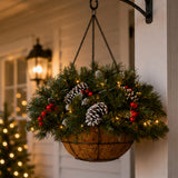 Pre-Lit Frosted Berry Hanging Basket with Warm White LED Lights, 20 Inch