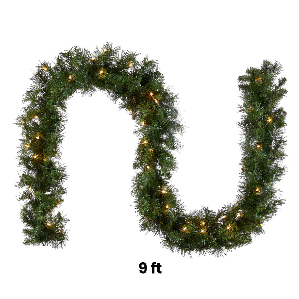 Winchester Pine Garland with Clear Lights, 9 Foot Pre-Lit Christmas Garland