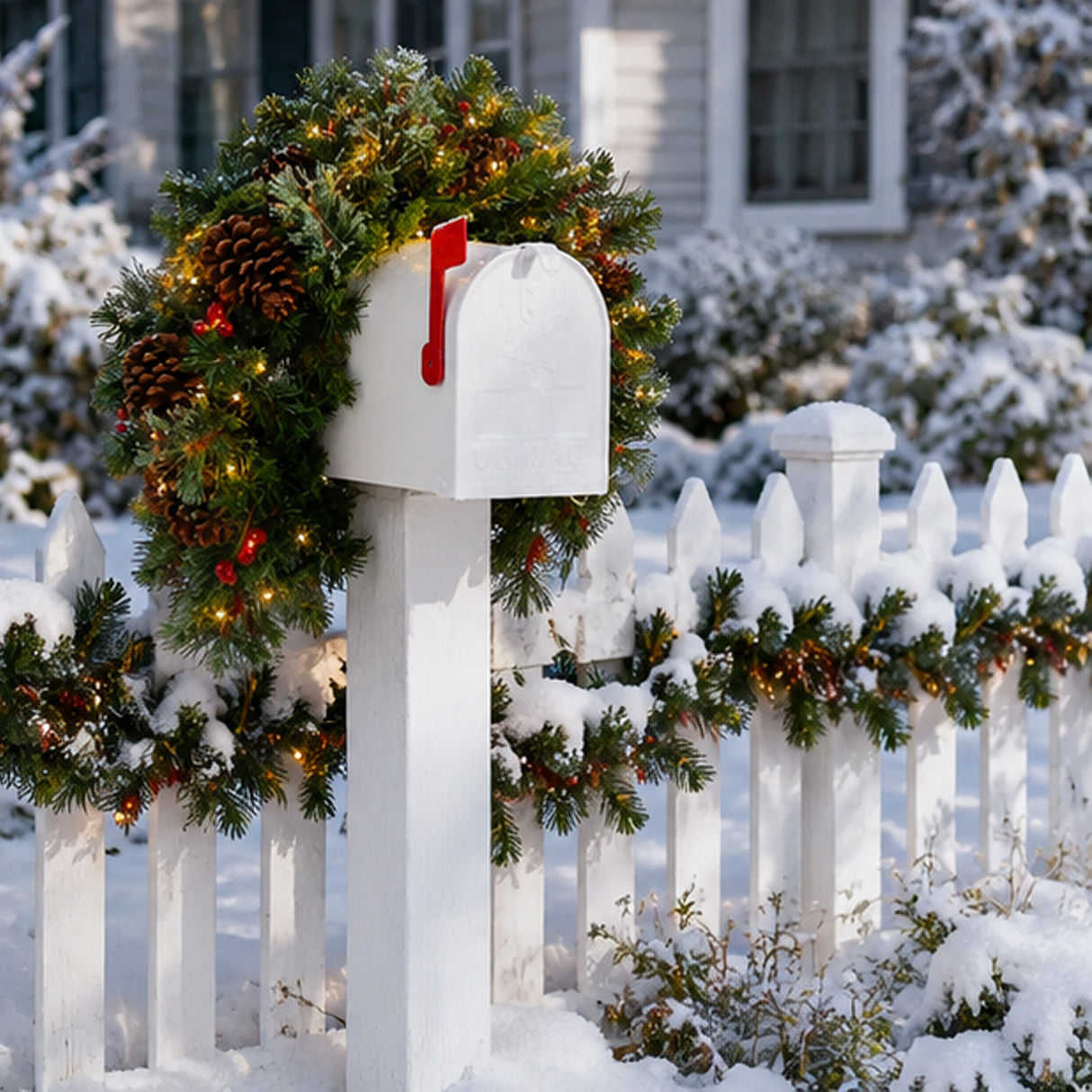 Pre-Lit Colonial Fir Mailbox Swag with Warm White LED Lights, 36 Inch