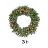 Pre-Lit Glistening Pine Wreath with Warm White LED Lights, 24 Inch