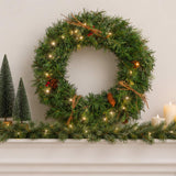 Pre-Lit Glistening Pine Wreath with Warm White LED Lights, 24 Inch