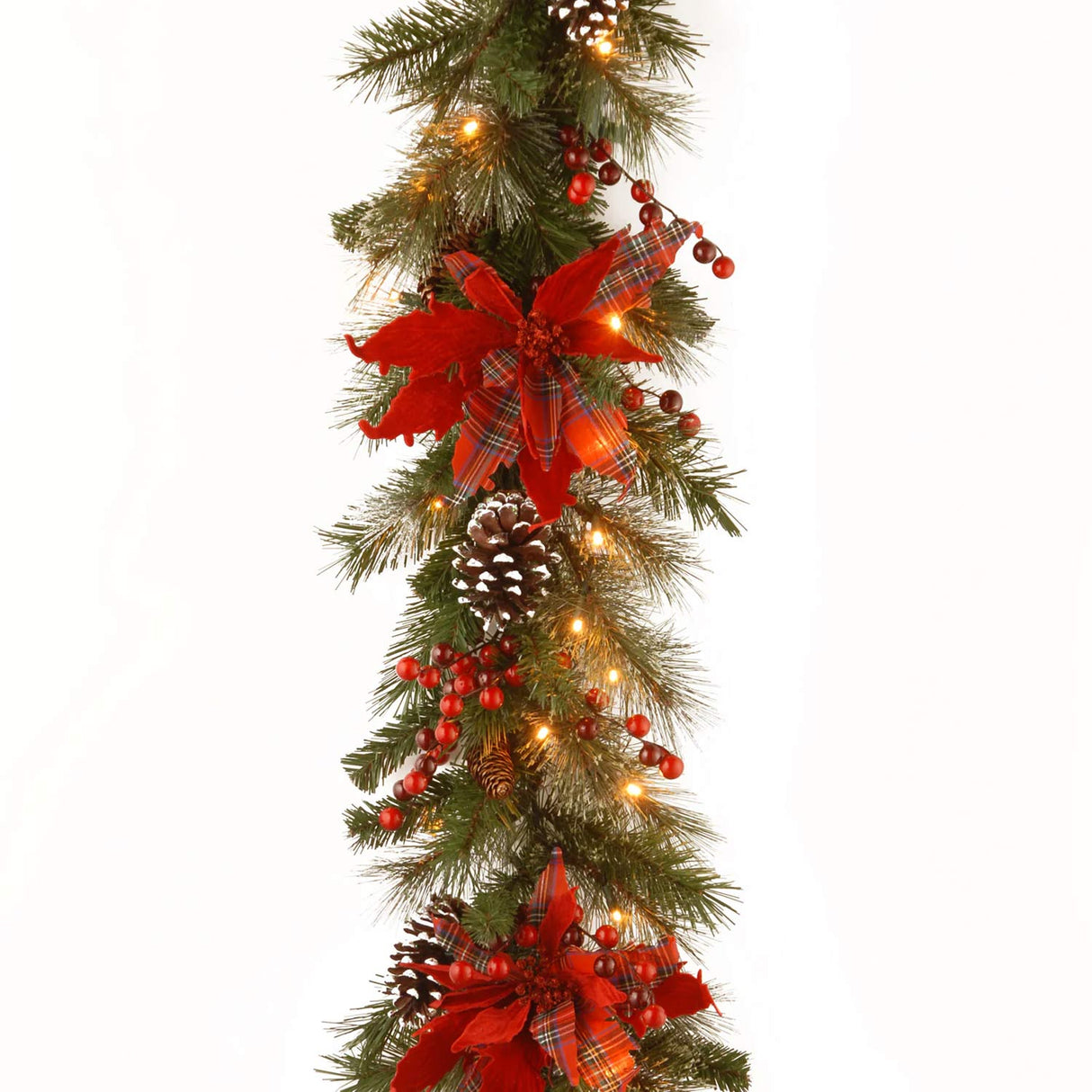 Pre-Lit Tartan Plaid Garland with Warm White LED Lights, 9 Foot