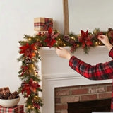 Pre-Lit Tartan Plaid Garland with Warm White LED Lights, 9 Foot