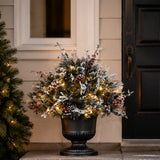 Pre-Lit Snowy Bedford Urn Filler with Warm White LED Lights, 22 Inch