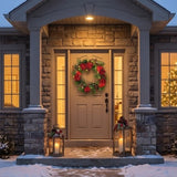 Pre-Lit Vienna Waltz Christmas Wreath with Red Hydrangea & LED Lights, 30 Inch