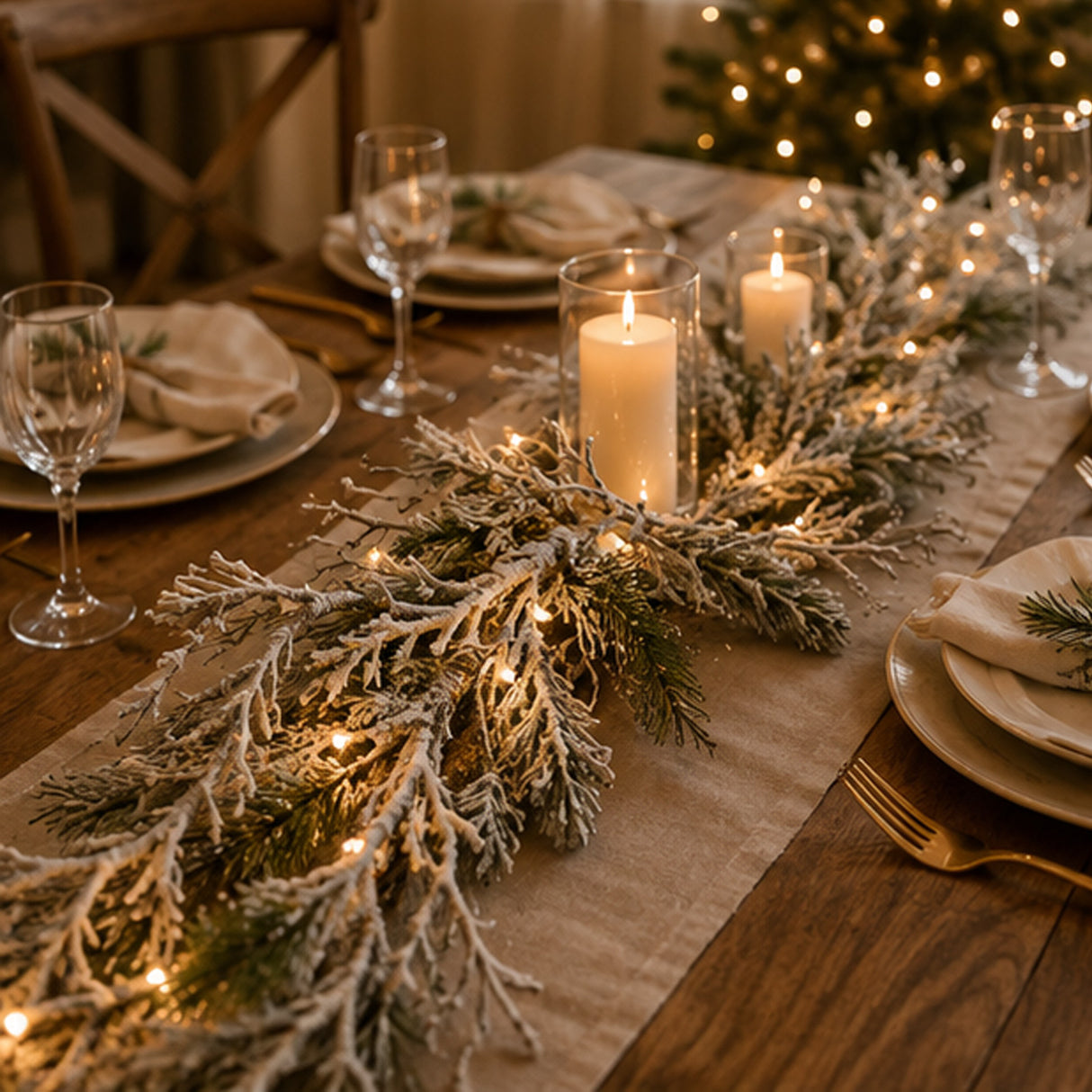 Pre-Lit Snowy Twig Garland with Warm White LED Rice Lights, 9ft