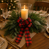 Mixed Pine Wreath with Buffalo Plaid Bow & Pinecones, 22 Inch Holiday Decor