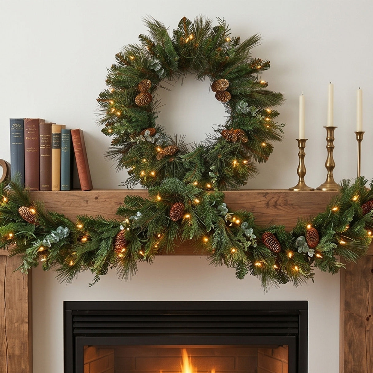 Pre-Lit North Conway Wreath with Warm White LED Lights, 24 Inch