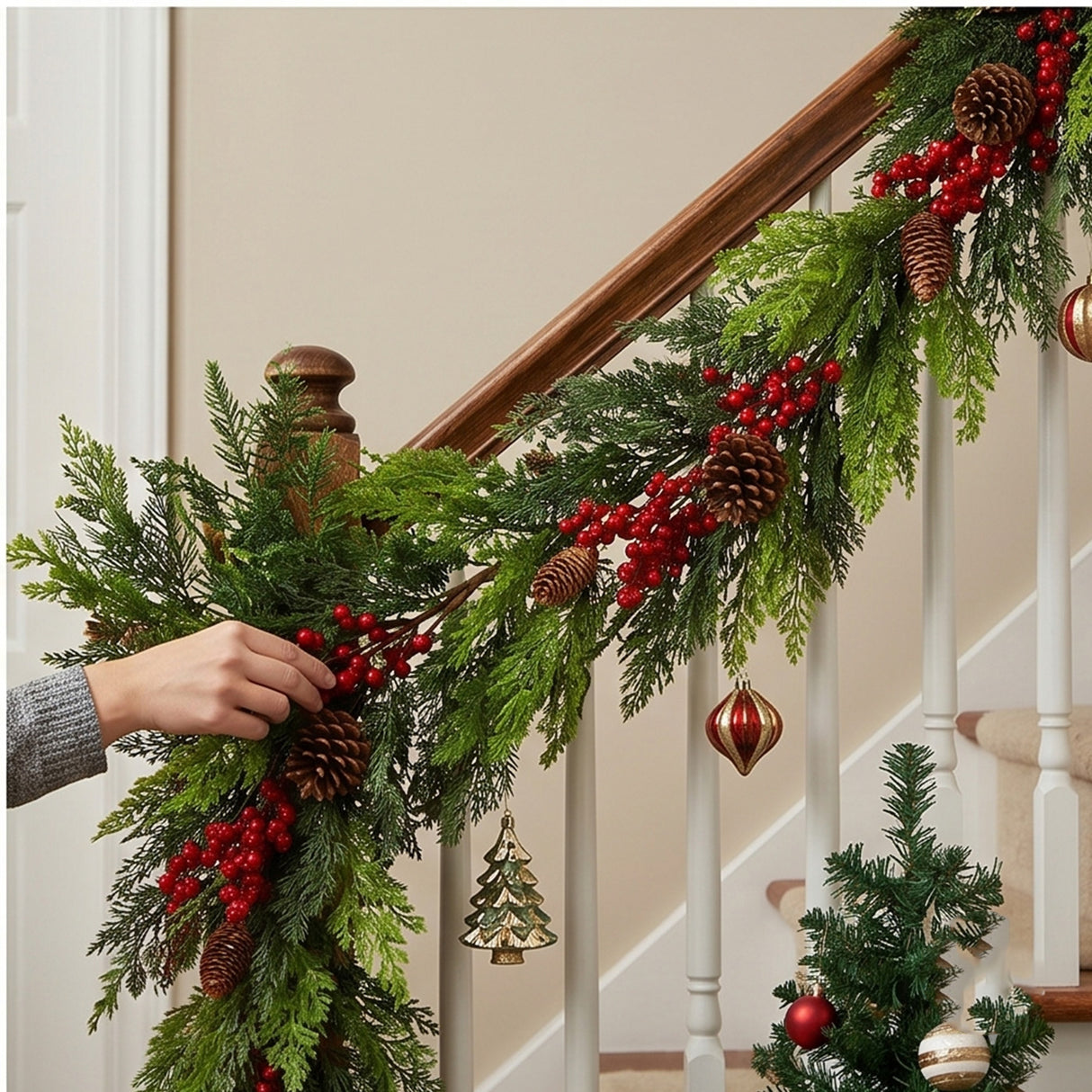 Christmas Joy Garland with Red Berries, 5 Foot Holiday Mantel Decor