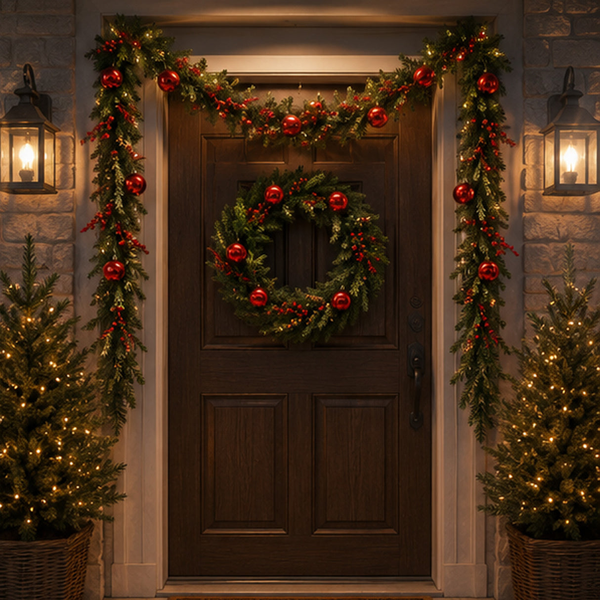 Pre-Lit Scotch Creek Fir 3-Piece Christmas Entry Set with Tree, Wreath & Garland