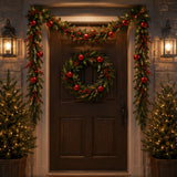 Pre-Lit Scotch Creek Fir 3-Piece Christmas Entry Set with Tree, Wreath & Garland