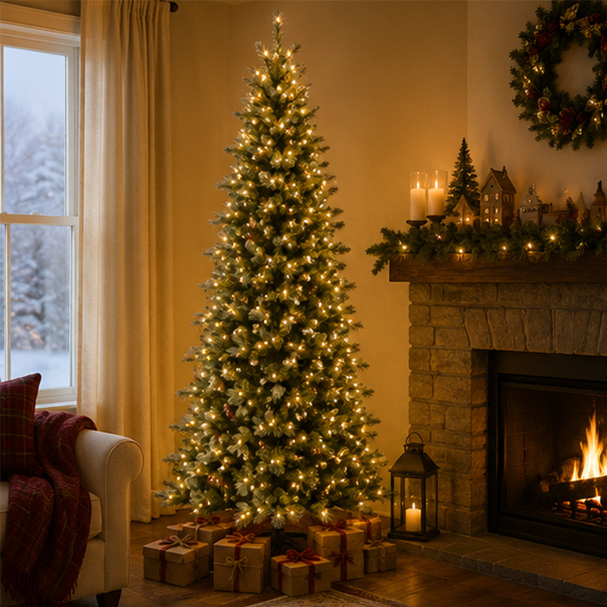 9ft Pre-Lit Tiffany Fir Slim Christmas Tree with Clear Lights