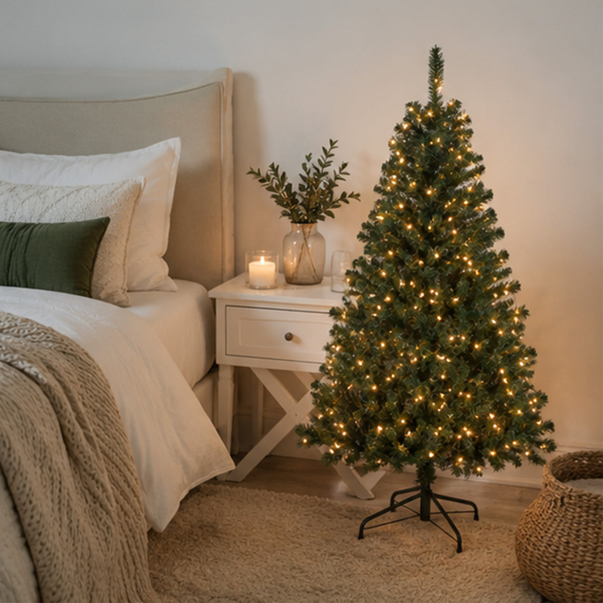 9ft Pre-Lit Acacia Flocked Slim Christmas Tree with Clear Lights